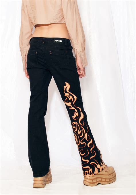 Vintage Flare Jeans Y K Reworked Flame Paint Pants In Black Pop Sick