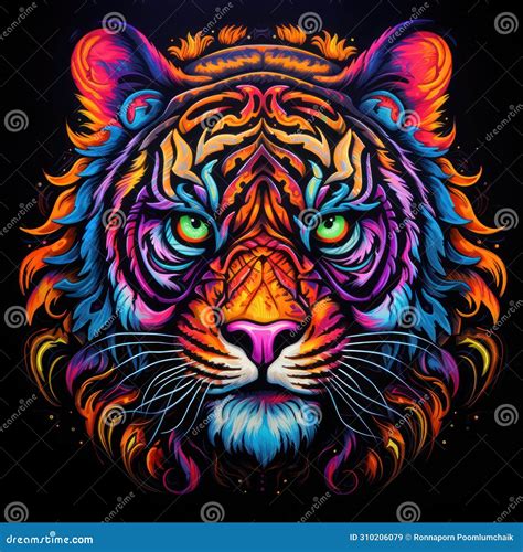 Blacklight Painting Style Tiger Tiger Pop Art Illustration Stock