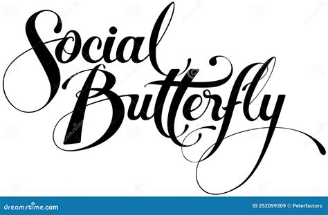 Social Butterfly Custom Calligraphy Text Stock Vector Illustration