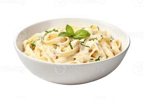 Bowl Of Fettucini Alfredo With Garnish Isolated On Transparent