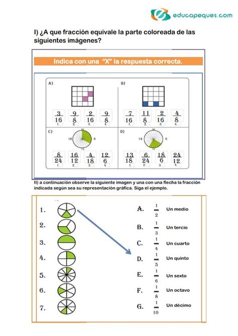 Ejercicos De Fracciones Para Repasar En Primaria Fracciones Matematicas Fracciones