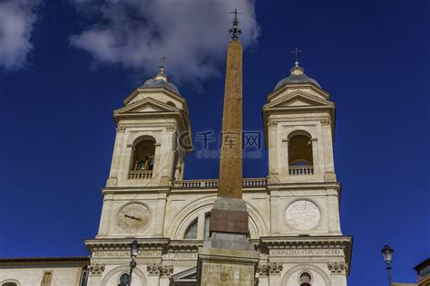 西班牙台阶的罗马意大利Santissima Trinita dei Monti教会高清摄影大图 千库网