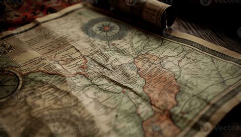 Antique cartography book, selective focus, compass rose, geographical ...