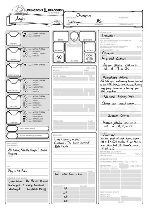 Dnd 5e Character Sheet Template Printable Word Searches 59 Off