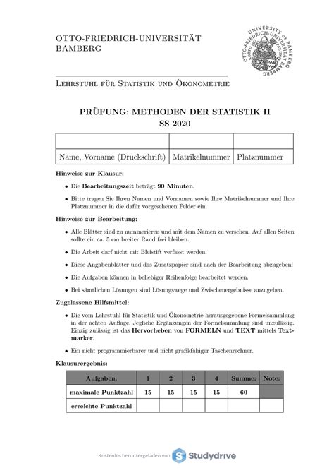 Klausur Sommersemester 2020 OTTO FRIEDRICH UNIVERSIT AT BAMBERG
