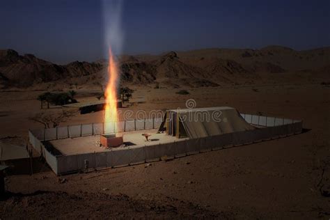 Biblical Tabernacle Model With The Altar Burning Stock Image - Image ...