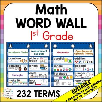 Math Word Wall 1st Grade Vocabulary Cards Engage NY Version 2