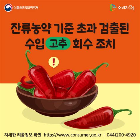 잔류농약 기준이 초과 검출된 수입 ‘고추 회수 조치 리콜뉴스 공지사항 알림소식 소비자24