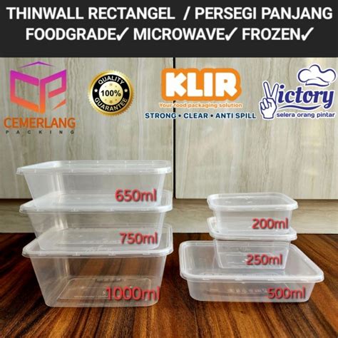 Jual Thinwall Kotak Makan Plastik Rectangle 200ml 250ml 500ml 650ml