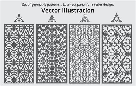 Set of decorative panels for laser cutting. Laser cut panel for interior design. Set of ...