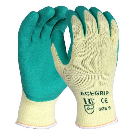 Acegrip Yellow Polycotton Liner With Green Crinkle Latex Palm Coated