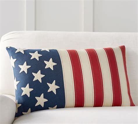 Flag Embroidered Lumbar Decorative Pillow Cover Pottery Barn