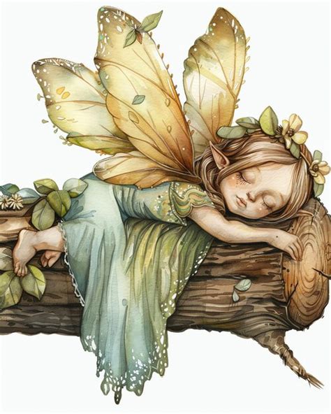 Premium Photo Little Fairy Sleeping On A Log Watercolor
