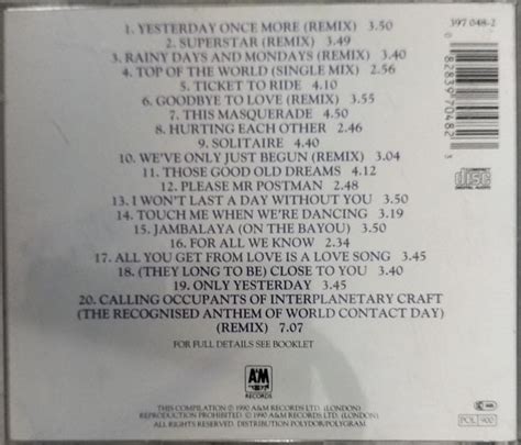 Carpenters Their Greatest Hits English Album Audio Cd Audio Cds