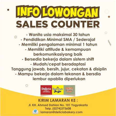 Lowongan Kerja Sales Counter Di Delicia Bakery Lokerjogja Id