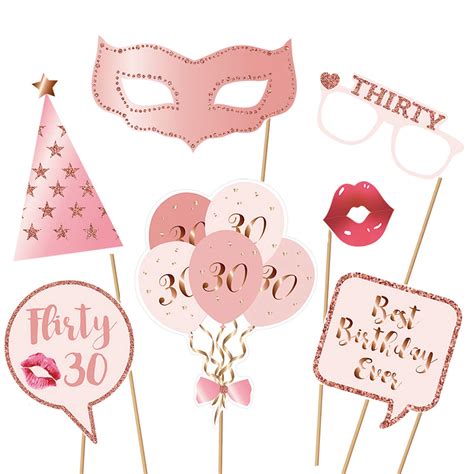 30th Birthday Party Photo Booth Props And Signs Rose Gold 30 Birthday