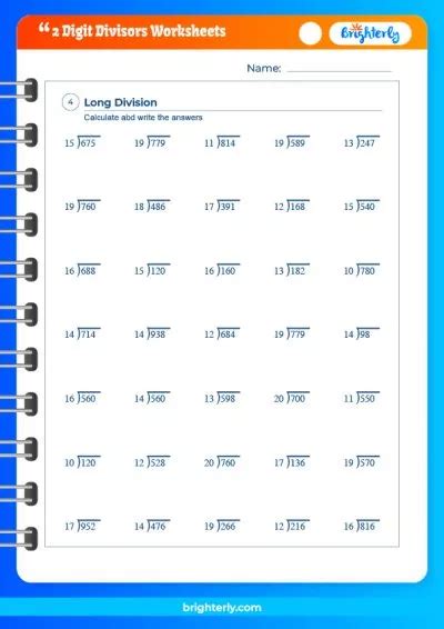 Free Printable Math Worksheets 2 Digit Divisors [pdfs] Brighterly