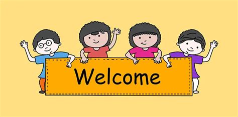 Colorful banner illustration of kindergarten kids holding a welcome text