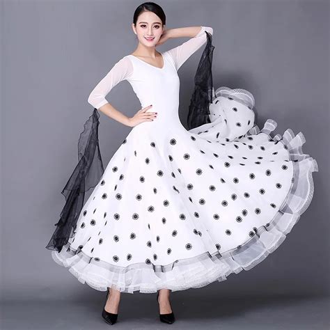 White Standard Dance Dresses Viennese Waltz Dress Ballroom Dance