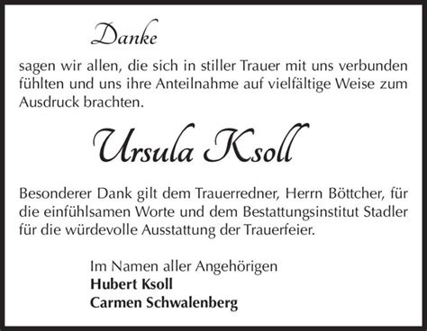 Traueranzeigen Von Ursula Ksoll Abschied Nehmen De