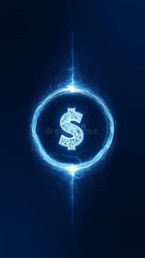 Blue Digital Money Icon With Blue Energy Ball Particle Abstract