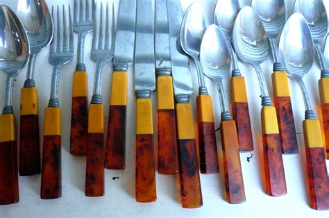 Vintage Bakelite Flatware Pcs Two Tone Rare Etsy