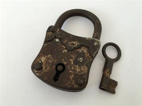 Lock Vintage Old Beautiful Shape Iron German Lock With Key Working