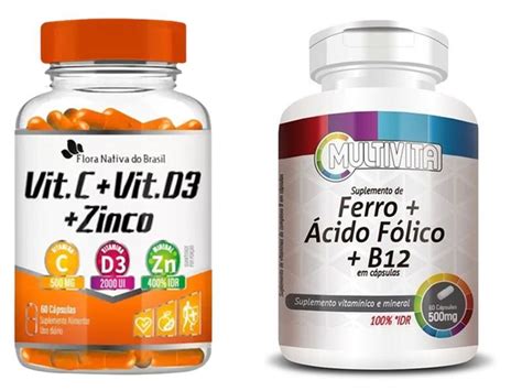 Ferro Cido F Lico Vitaminas B C D Zinco Capsulas Flora