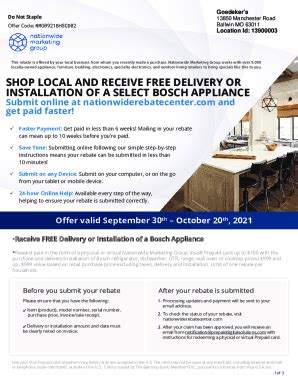 Fillable Online Bosch Free Delivery Or Installation Rebate Up To