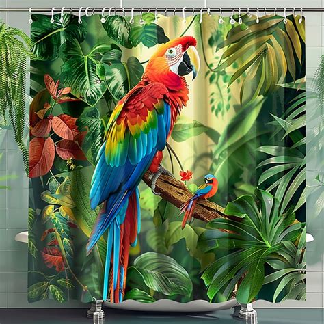 Colorful Macaw Parrot Tropical Rainforest Shower Curtain Exotic Bird