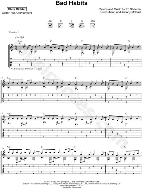 Chris Richter Bad Habits Guitar Tab In A Minor Download And Print Sku Mn0252802