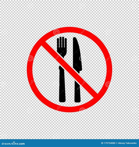 No Food Or Stop Eating Icon In Black And Red Fork And Knife Forbidden Symbol Simple On