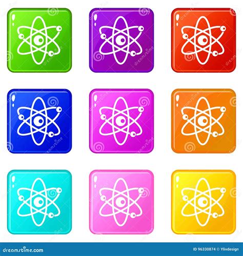 Molecules Of Atom Icons 9 Set Stock Vector Illustration Of Model