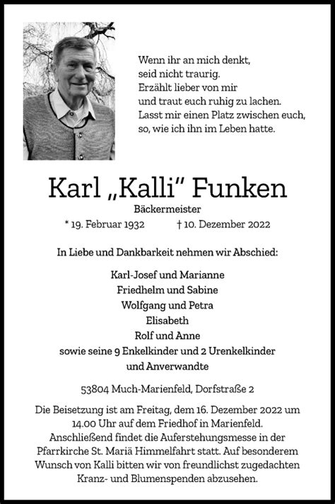 Traueranzeigen Von Karl Funken Wirtrauern