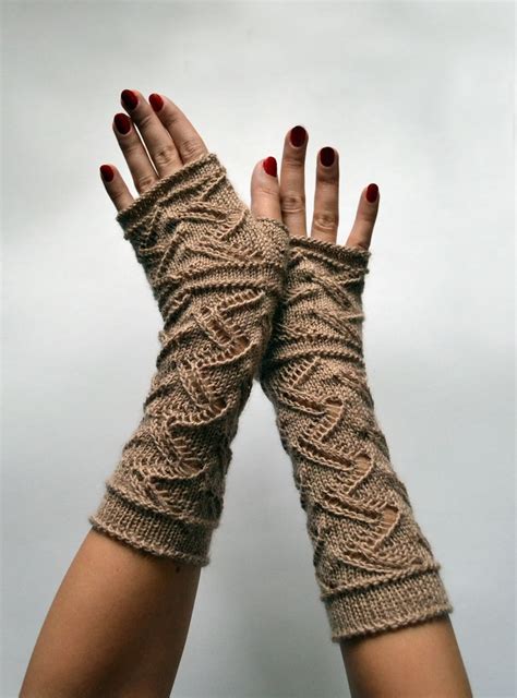 Brown Long Merino Wool Fingerless Gloves For Woman Etsy