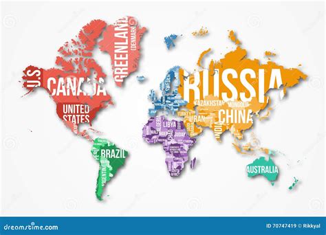 Vector Detailed World Map With Borders And Country Names Stock Vector