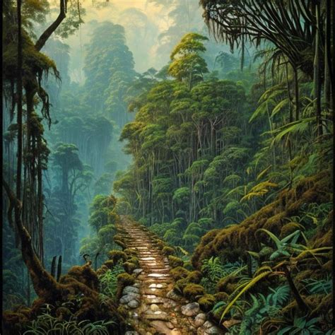 Landscape Painting Lush And Dark Jungle Old Rocky OpenArt