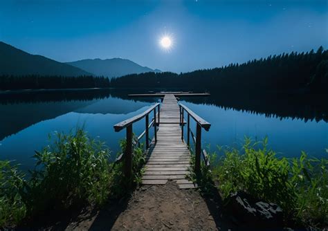 Lago canadiense con reflejos de las montañas en el lago moraine Foto