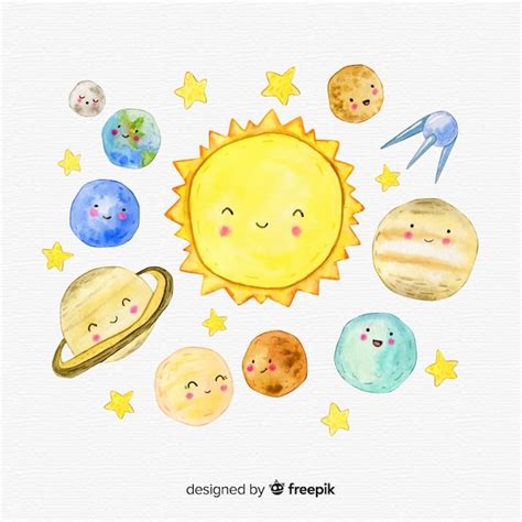 Free Vector Lovely Watercolor Solar System Composition