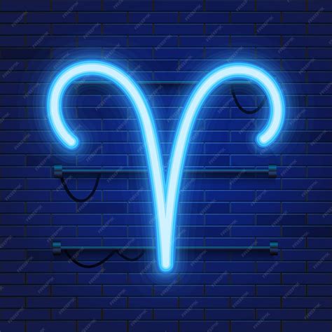 Premium Vector Blue Shining Cosmic Neon Zodiac Aries Symbol On Brick Wall