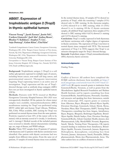 Pdf Ab Expression Of Trophoblastic Antigen Trop In Thymic