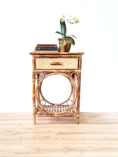 Bamboo End Table Side Table Night Stand Mid Century Etsy