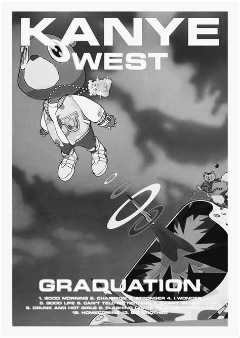 An Advertisement For Kannye West S Graduation Featuring A Man Flying