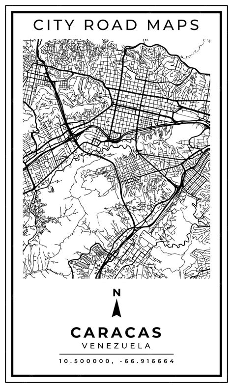 Premium Vector | Monochrome Line Art Map of Caracas City of Venezuela