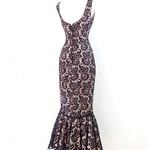 Vintage 1950 S Illusion Lace Mermaid Gown 50s Black Nude Gown 50 S Gown Etsy