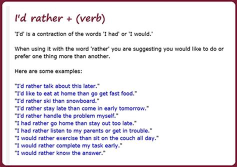 I'd rather + (verb) | Bahasa inggris, Bahasa