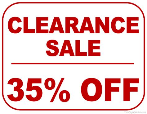 Printable 35 Percent Off Clearance Sale Sign