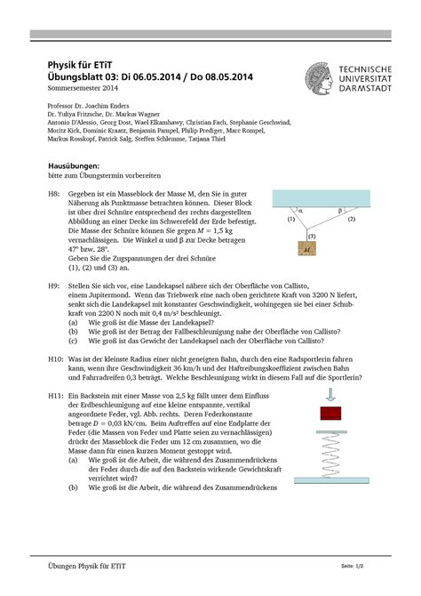 Uebung 03 Übung 3 Physik Physik für ETiT Übungsblatt 03 Di 06 05