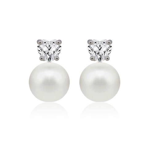 Heart Shaped Cz Pearl Stud Earrings Distributor Jr Fashion Accessories