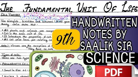 The Fundamental Unit Of Life Handwritten Notes Pdf Class 9th Science